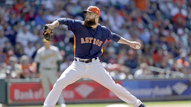 Apr 30, 2017; Houston, TX, USA; Houston Astros starting pitcher Dallas Keuchel (60) pitches against the Oakland Athletics in the seventh inning at Minute Maid Park. Houston Astros won 7 to 2. Photo Credit: Thomas B. Shea-USA TODAY Sports