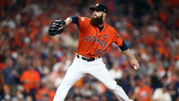 Oct 13, 2017; Houston, TX, USA; Houston Astros starting pitcher Dallas Keuchel (60) pitches during the first inning against the New York Yankees during game one of the 2017 ALCS playoff baseball series at Minute Maid Park. Photo Credit: Troy Taormina-USA TODAY Sports