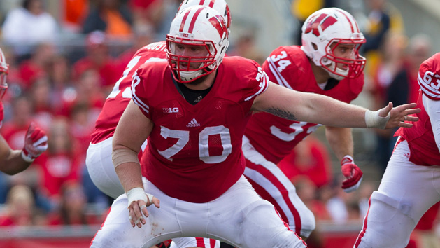 Sep 12, 2015; Madison, WI, USA; Wisconsin Badgers offensive lineman Dan Voltz (70) during the game against the Miami (Ohio) RedHawks at Camp Randall Stadium. Wisconsin won 58-0. Photo Credit: Jeff Hanisch-USA TODAY Sports