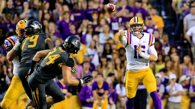 Oct 1, 2016; Baton Rouge, LA, USA; LSU Tigers quarterback Danny Etling (16) throws against the Missouri Tigers during the first quarter of a game at Tiger Stadium. Photo Credit: Derick E. Hingle-USA TODAY Sports