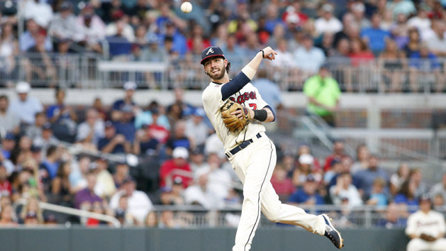 Jul 15, 2017; Atlanta, GA, USA; Atlanta Braves shortstop Dansby Swanson (7) throws a runner out at first against the Arizona Diamondbacks in the fifth inning at SunTrust Park. Photo Credit: Brett Davis-USA TODAY Sports