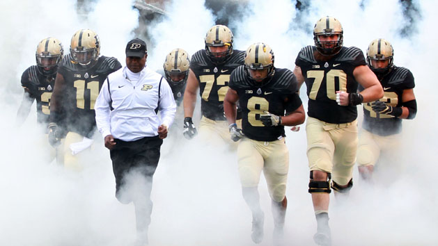 Oct 15, 2016; West Lafayette, IN, USA; Purdue Boilermakers coach Darrell Hazell leads his team onto the field before the game against the Iowa Hawkeyes at Ross Ade Stadium. Photo Credit: Brian Spurlock-USA TODAY Sports