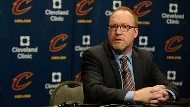 Feb 18, 2016; Cleveland, OH, USA; Cleveland Cavaliers general manager David Griffin talks with the media before the game between the Cleveland Cavaliers and the Chicago Bulls at Quicken Loans Arena. Photo Credit: Ken Blaze-USA TODAY Sports