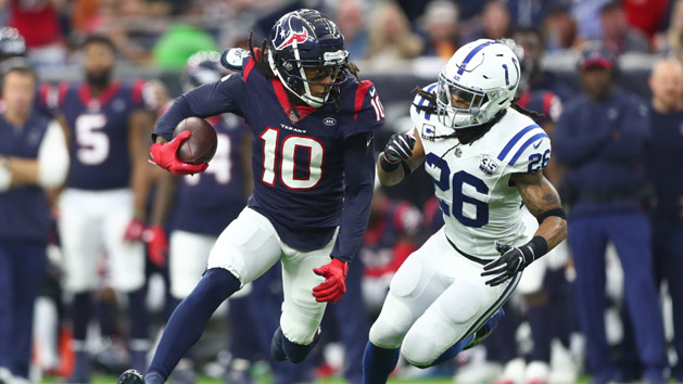 Jan 3, 2016; Houston, TX, USA; Houston Texans wide receiver DeAndre Hopkins (10) looks to get by Jacksonville Jaguars cornerback Davon House (31) during the second half at NRG Stadium. Photo Credit: Kevin Jairaj-USA TODAY Sports