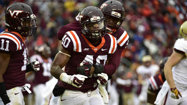 Nov 1, 2014; Blacksburg, VA, USA; Virginia Tech Hokies cornerback Kendall Fuller (11) and linebacker Deon Clarke (40) and defensive end Dadi Nicolas (90) will need to come up big role if Virginia Tech is to pull another upset . (Bob Donnan-USA TODAY Sports)