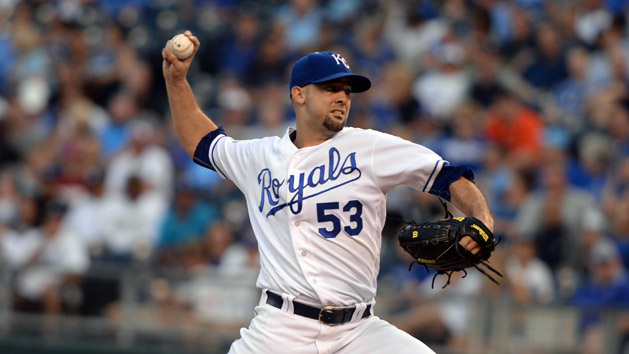Aug 29, 2016; Kansas City, MO, USA; Kansas City Royals relief pitcher Dillon Gee (53) delivers a pitch against the New York Yankees in the first inning at Kauffman Stadium. Photo Credit: John Rieger-USA TODAY Sports
