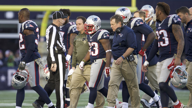 Nov 8, 2015; Foxborough, MA, USA; New England Patriots running back Dion Lewis (33) walks off the field after a play against the Washington Redskins in the second half at Gillette Stadium. The Patriots defeated the Redskins 27-10. Photo Credit: David Butler II-USA TODAY Sports