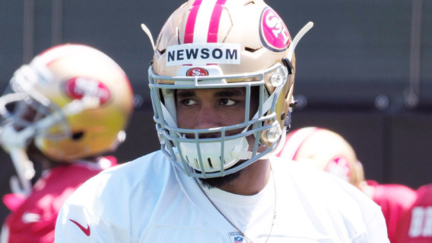 May 5, 2017; Santa Clara, CA, USA; San Francisco 49ers line backer Donavin Newsom (62) warms up during the 49ers Rookie Minicamp at Levi's Stadium. Photo Credit: Stan Szeto-USA TODAY Sports