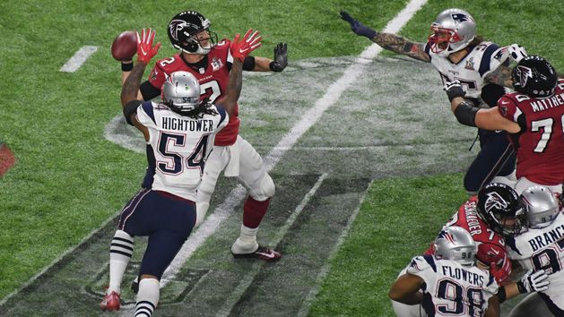 Feb 5, 2017; Houston, TX, USA; Atlanta Falcons quarterback Matt Ryan (2) fumbles as he is hit by New England Patriots middle linebacker Dont'a Hightower (54) during Super Bowl LI at NRG Stadium. Photo Credit: Richard Mackson-USA TODAY Sports