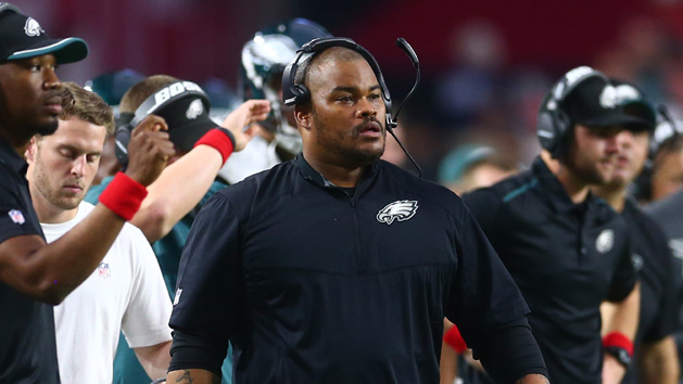 Oct 26, 2014; Glendale, AZ, USA; Philadelphia Eagles running backs coach Duce Staley against the Arizona Cardinals at University of Phoenix Stadium. The Cardinals defeated the Eagles 24-20. Mandatory Credit: Mark J. Rebilas-USA TODAY Sports