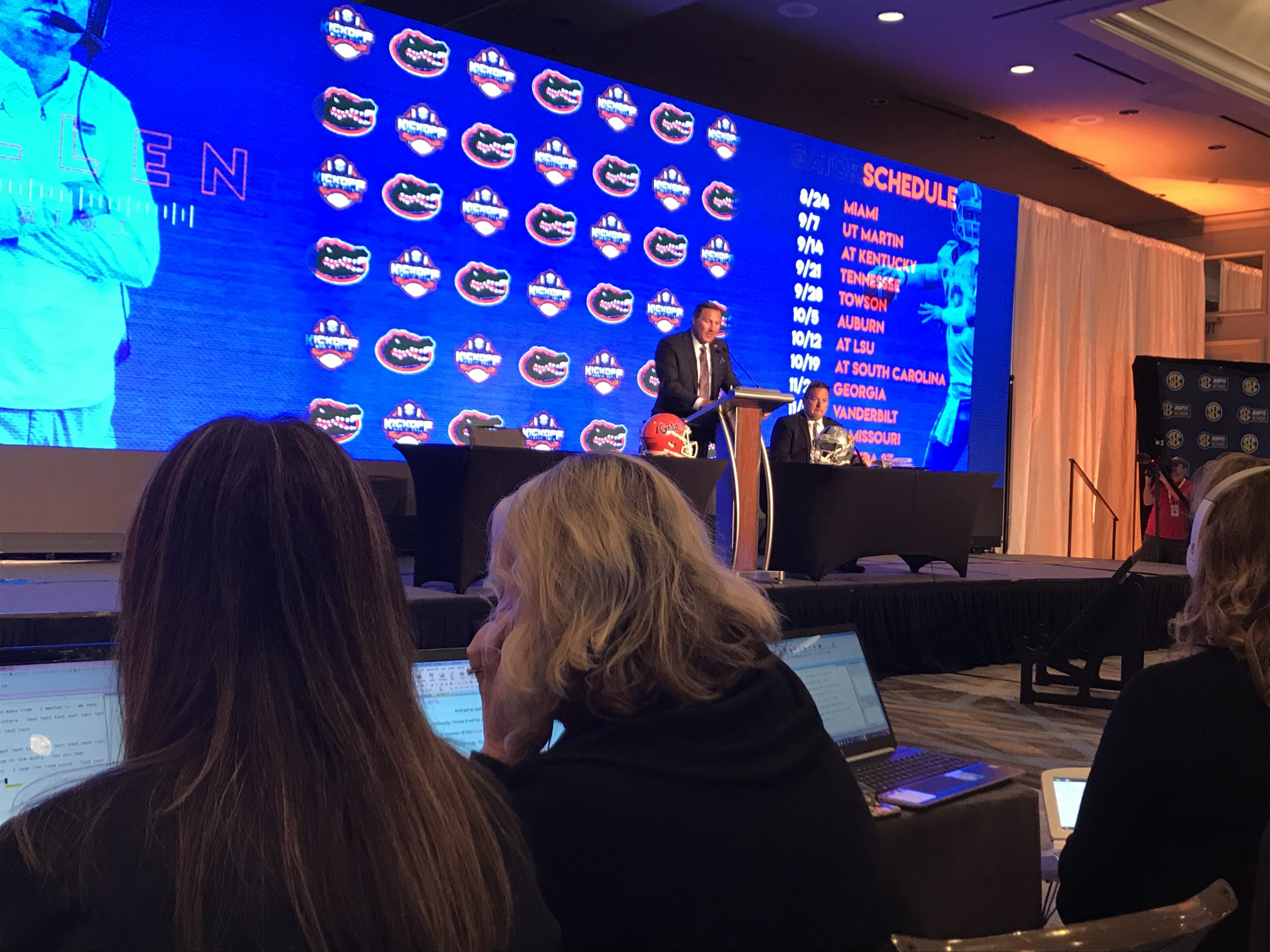 Dan Mullen speaks at SEC Media Days on Monday. Photo Credit: Matt Lowe