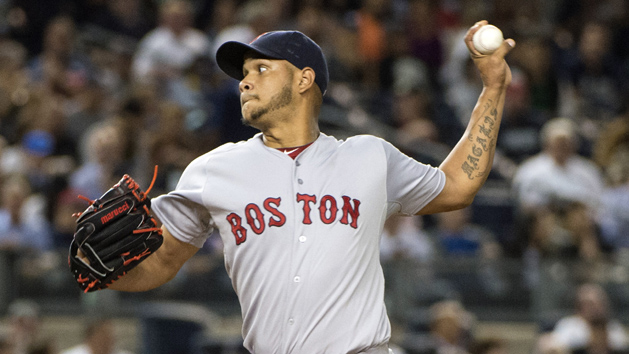 Sep 28, 2015; Bronx, NY, USA; Boston Red Sox pitcher Eduardo Rodriguez (52) delivers a pitch during the second inning of the game against the New York Yankees at Yankee Stadium. Mandatory Credit: Gregory J. Fisher-USA TODAY Sports