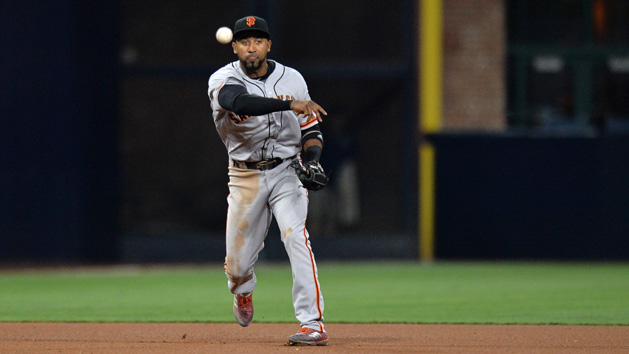 Jul 14, 2017; San Diego, CA, USA; San Francisco Giants third baseman Eduardo Nunez (10) during the fourth inning at Petco Park. Photo Credit: Jake Roth-USA TODAY Sports