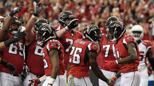 Nov 27, 2016; Atlanta, GA, USA; Atlanta Falcons running back Tevin Coleman (26) reacts with his teammates after scoring a touchdown against the Arizona Cardinals during the second half at the Georgia Dome. The Falcons defeated the Cardinals 38-19. Photo Credit: Dale Zanine-USA TODAY Sports