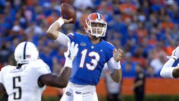Sep 1, 2018; Gainesville, FL, USA; Florida Gators quarterback Feleipe Franks (13) throws during the first quarter of play against the Charleston Southern Buccaneers at Ben Hill Griffin Stadium. Photo Credit: Glenn Beil-USA TODAY Sports