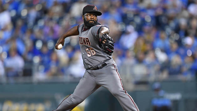 Sep 29, 2017; Kansas City, MO, USA; Arizona Diamondbacks pitcher Fernando Rodney (56) delivers a pitch against the Kansas City Royals during the eighth inning at Kauffman Stadium. Photo Credit: Peter G. Aiken-USA TODAY Sports