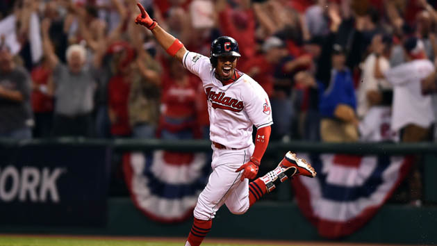October 6, 2016; Cleveland, OH, USA; Cleveland Indians shortstop Francisco Lindor (12) reacts after hitting a solo home run in the third inning against the Boston Red Sox during game one of the 2016 ALDS playoff baseball game at Progressive Field. Photo Credit: Ken Blaze-USA TODAY Sports