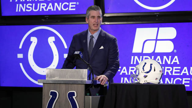 Feb 13, 2018; Indianapolis, IN, USA; Indianapolis Colts coach Frank Reich after being hired as the new head coach speaks for the first time at a press conference at Lucas Oil Stadium. Photo Credit: Brian Spurlock-USA TODAY Sports
