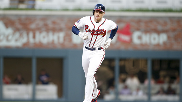 May 2, 2017; Atlanta, GA, USA; Atlanta Braves first baseman Freddie Freeman (5) rounds second on a home run against the New York Mets in the first inning at SunTrust Park. Photo Credit: Brett Davis-USA TODAY Sports