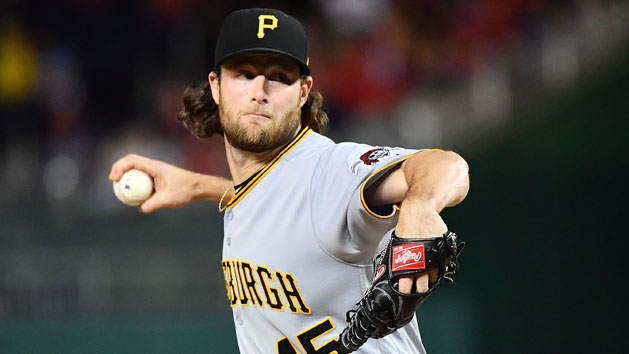 Sep 29, 2017; Washington, DC, USA; Pittsburgh Pirates starting pitcher Gerrit Cole (45) throws to the Washington Nationals during the first inning at Nationals Park. Photo Credit: Brad Mills-USA TODAY Sports