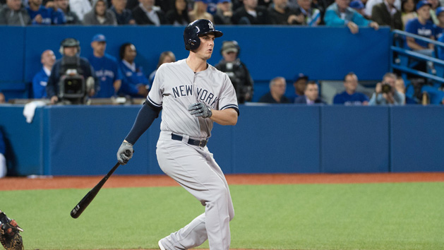 Greg Bird (31) reacts to a hit during the seventh inning in a game against the Toronto Blue Jays at Rogers Centre last year. The Toronto Blue Jays won 4-2. Photo Credit: Nick Turchiaro-USA TODAY Sports