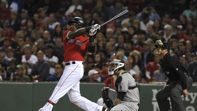 Sep 16, 2016; Boston, MA, USA; Boston Red Sox first baseman Hanley Ramirez (13) hits a home run during the fourth inning against the New York Yankees at Fenway Park. Photo Credit: Bob DeChiara-USA TODAY Sports