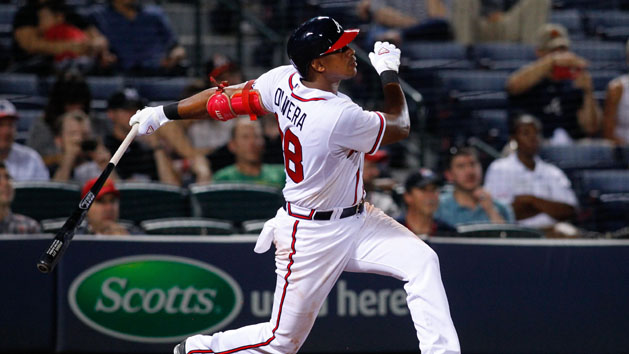 If Hector Olivera (28) can be a run producer from the right side of the plate, the Braves have the potential to have a solid lineup. Photo Credit: Brett Davis-USA TODAY Sports