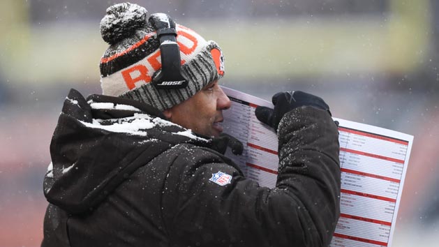 Dec 24, 2017; Chicago, IL, USA; Cleveland Browns head coach Hue Jackson during the first half against the Chicago Bears at Soldier Field. Photo Credit: Patrick Gorski-USA TODAY Sports