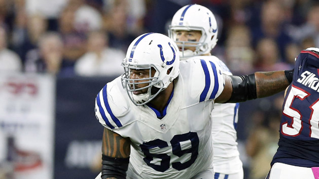 Oct 8, 2015; Houston, TX, USA; Indianapolis Colts guard Hugh Thornton (69) in action against the Houston Texans at NRG Stadium. Photo Credit: Matthew Emmons-USA TODAY Sports