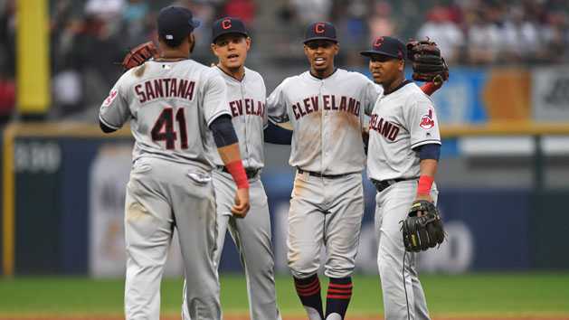 Sep 4, 2017; Chicago, IL, USA; The Cleveland Indians celebrate their victory over the Chicago White Sox at Guaranteed Rate Field. Indians won 5-3. Photo Credit: Patrick Gorski-USA TODAY Sports