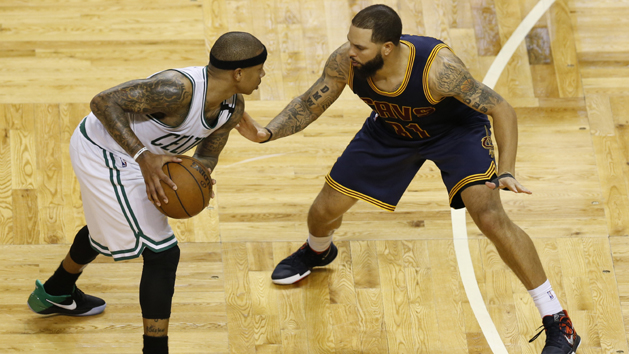 May 17, 2017; Boston, MA, USA; Boston Celtics point guard Isaiah Thomas (4) is guarded by Cleveland Cavaliers point guard Deron Williams (31) during the fourth quarter in game one of the Eastern conference finals of the NBA Playoffs at TD Garden. Photo Credit: Greg M. Cooper-USA TODAY Sports