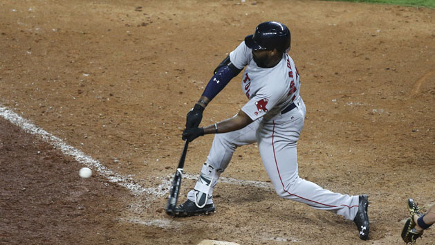 Apr 24, 2016; Houston, TX, USA; Boston Red Sox center fielder Jackie Bradley Jr. (25) drives in a run with a single during the twelfth inning against the Houston Astros at Minute Maid Park. Photo Credit: Troy Taormina-USA TODAY Sports