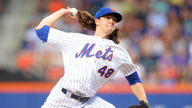 Aug 12, 2015; New York City, NY, USA; New York Mets starting pitcher Jacob deGrom (48) pitches against the Colorado Rockies during the second inning at Citi Field. Mandatory Credit: Brad Penner-USA TODAY Sports