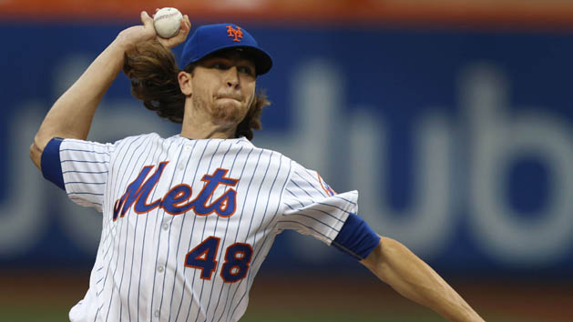 Jun 30, 2017; New York City, NY, USA; New York Mets starting pitcher Jacob deGrom (48) pitches against Philadelphia Phillies during first inning at Citi Field. Photo Credit: Noah K. Murray-USA TODAY Sports