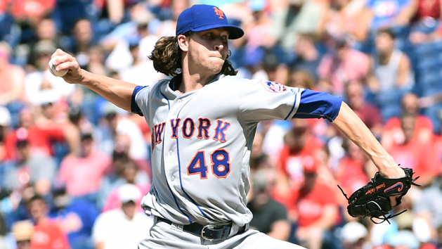 Jul 17, 2016; Philadelphia, PA, USA; New York Mets starting pitcher Jacob deGrom (48) throws a pitch during the eighth inning against the Philadelphia Phillies at Citizens Bank Park. The Mets defeated the Phillies, 5-0. Photo Credit: Eric Hartline-USA TODAY Sports