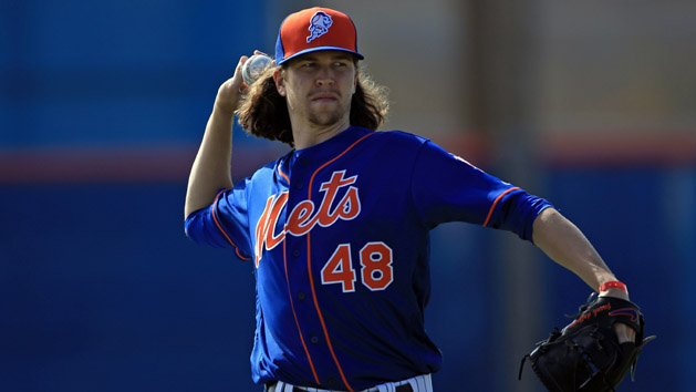 Feb 19, 2016; Port St. Lucie, FL, USA; New York Mets starting pitcher Jacob deGrom (48) takes infield practice at Tradition Field. Mandatory Credit: Steve Mitchell-USA TODAY Sports
