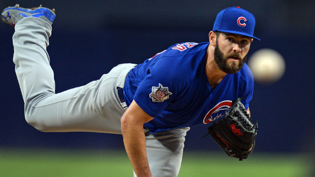 Aug 23, 2016; San Diego, CA, USA; Chicago Cubs starting pitcher Jake Arrieta (49) pitches during the first inning against the San Diego Padres at Petco Park. Photo Credit: Jake Roth-USA TODAY Sports