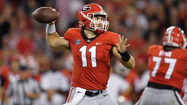 Sep 23, 2017; Athens, GA, USA; Georgia Bulldogs quarterback Jake Fromm (11) passes against the Mississippi State Bulldogs during the first half at Sanford Stadium. Photo Credit: Dale Zanine-USA TODAY Sports