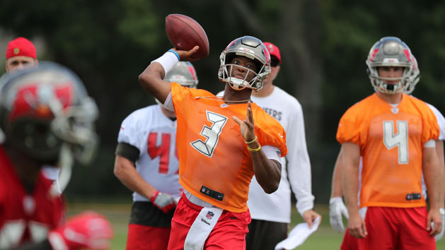Jun 12, 2018; Tampa Bay, FL, USA; Tampa Bay Buccaneers quarterback Jameis Winston (3) works out during minicamp at One Buccaneer Place. Photo Credit: Kim Klement-USA TODAY Sports