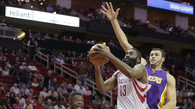 Dec 7, 2016; Houston, TX, USA; Houston Rockets guard James Harden (13) drives against the Los Angeles Lakers in the first quarter at Toyota Center. Photo Credit: Thomas B. Shea-USA TODAY Sports