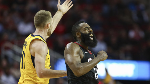 Nov 29, 2017; Houston, TX, USA; Houston Rockets guard James Harden (13) celebrates after scoring a basket during the third quarter against the Indiana Pacers at Toyota Center. Photo Credit: Troy Taormina-USA TODAY Sports