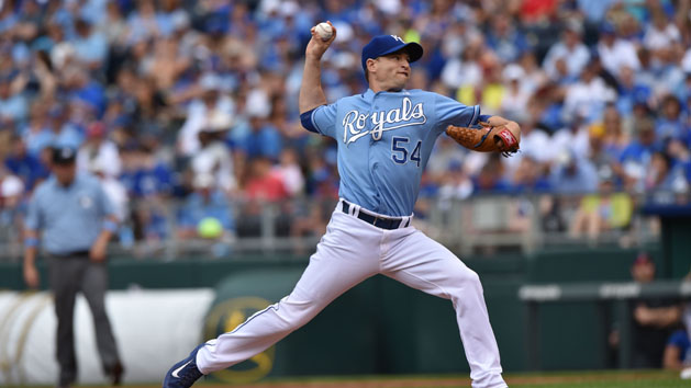 Jun 21, 2015; Kansas City, MO, USA; Kansas City Royals pitcher Jason Frasor (54) delivers a pitch against the Boston Red Sox during the fifth inning at Kauffman Stadium. Mandatory Credit: Peter G. Aiken-USA TODAY Sports