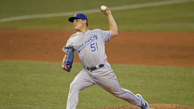 Jun 8, 2015; Minneapolis, MN, USA; Kansas City Royals starting pitcher Jason Vargas (51) pitches to the Minnesota Twins at Target Field. Mandatory Credit: Bruce Kluckhohn-USA TODAY Sports