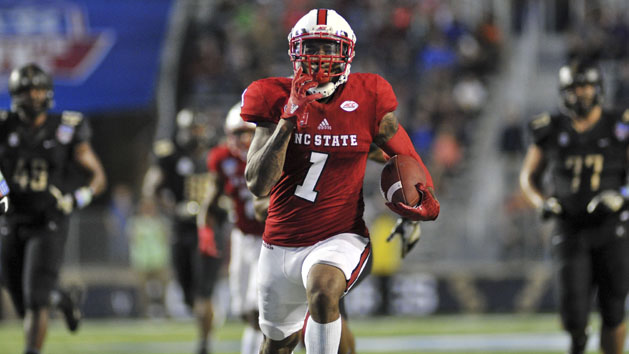 Dec 26, 2016; Shreveport, LA, USA; North Carolina State Wolfpack tight end Jaylen Samuels (1) rushes for a touchdown during the first half against the Vanderbilt Commodores at Independence Stadium. Photo Credit: Justin Ford-USA TODAY Sports