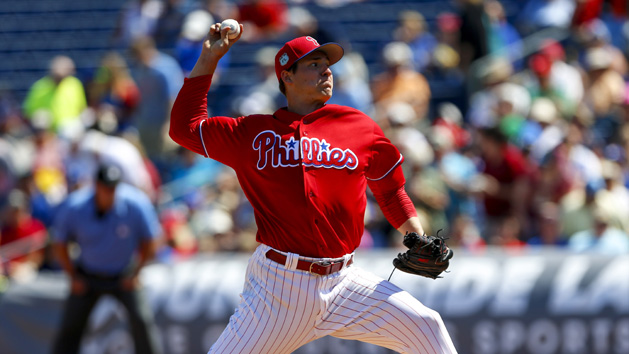 Mar 9, 2017; Clearwater, FL, USA; Philadelphia Phillies starting pitcher Jerad Eickhoff (48) throws a pitch in the first inning of a baseball game against the Toronto Blue Jays during spring training at Bright House Field. Photo Credit: Butch Dill-USA TODAY Sports
