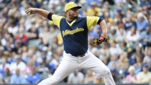 Brewers place RHP Chacin (back strain) on IL