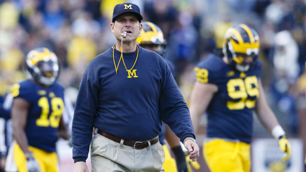 Apr 1, 2016; Ann Arbor, MI, USA; Michigan Wolverines head coach Jim Harbaugh looks on during the spring game at Michigan Stadium. Mandatory Credit: Rick Osentoski-USA TODAY Sports