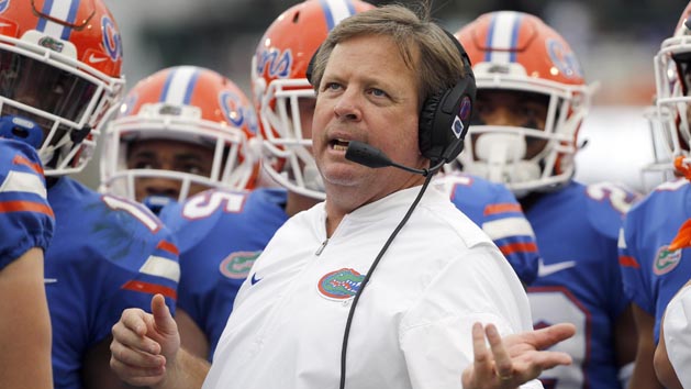 Oct 28, 2017; Jacksonville, FL, USA; Florida Gators head coach Jim McElwain reacts during the first half against the Georgia Bulldogs at EverBank Field. Photo Credit: Kim Klement-USA TODAY Sports
