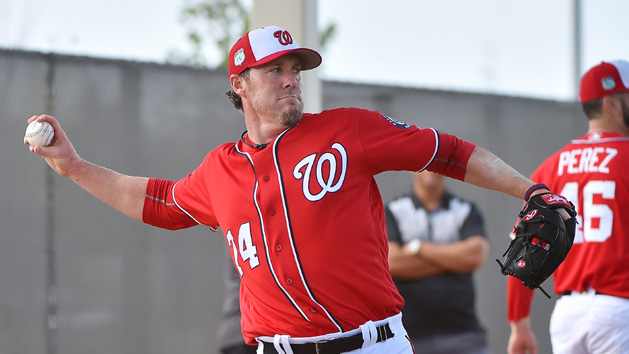 Feb 16, 2017; West Palm Beach, FL, USA; Washington Nationals relief pitcher Joe Nathan (74) throws in the bullpen during spring training workouts at the Ballpark of the Palm Beaches. Photo Credit: Jasen Vinlove-USA TODAY Sports