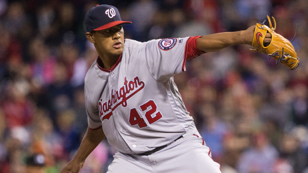 Apr 15, 2016; Philadelphia, PA, USA; Washington Nationals starting pitcher Joe Ross (41) pitches against the Philadelphia Phillies at Citizens Bank Park. Mandatory Credit: Bill Streicher-USA TODAY Sports